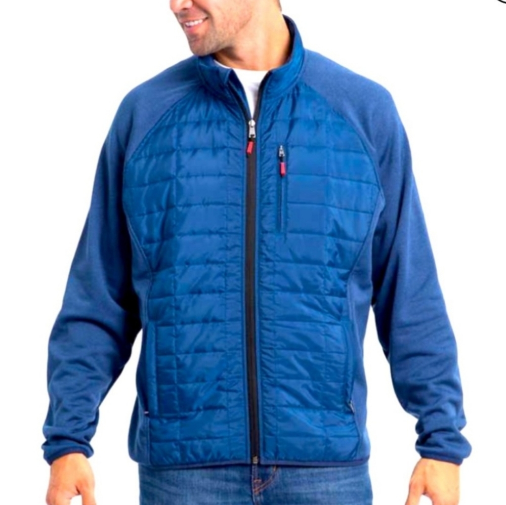 Orvis Quilted Hybrid Mixed Media Trailhead Jacket Size L Royal Blue Puffer Zip